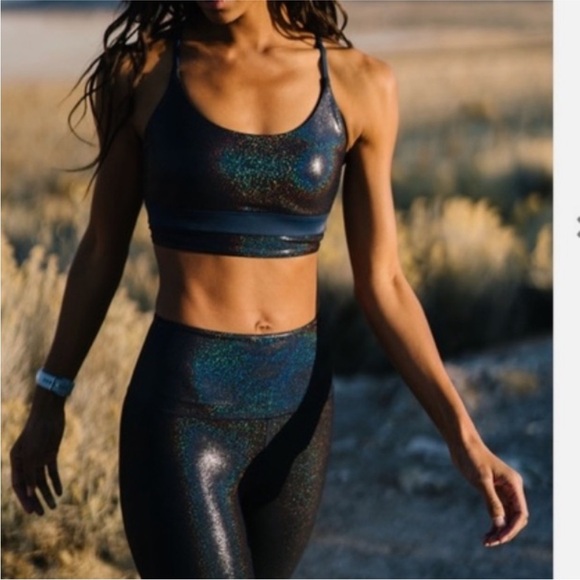 ZYIA Active Women's Twilight Luxe Sports Bra in Blue Glitter Sparkle. - Picture 8 of 8